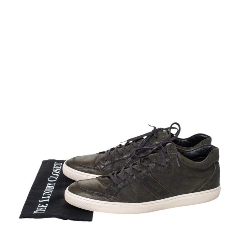 Pre Owned Tod's Green Leather Low Top Lace Up Sneakers Size 45.5