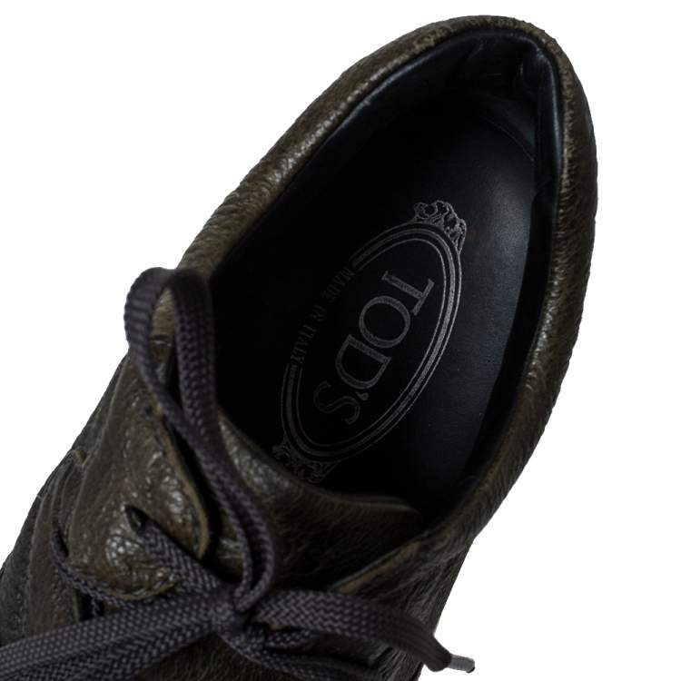 Pre Owned Tod's Green Leather Low Top Lace Up Sneakers Size 45.5