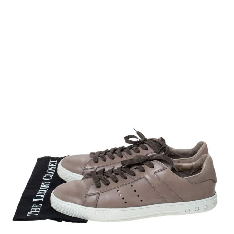 Pre Owned Tod's Grey Leather Perforated Detail Low Top Lace Up Sneakers Size 45.5