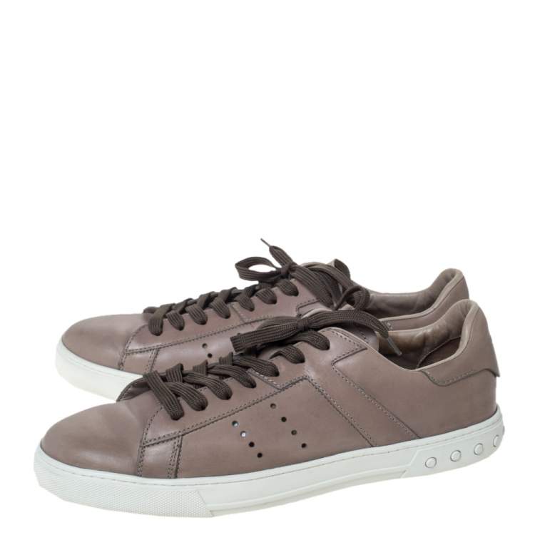 Pre Owned Tod's Grey Leather Perforated Detail Low Top Lace Up Sneakers Size 45.5