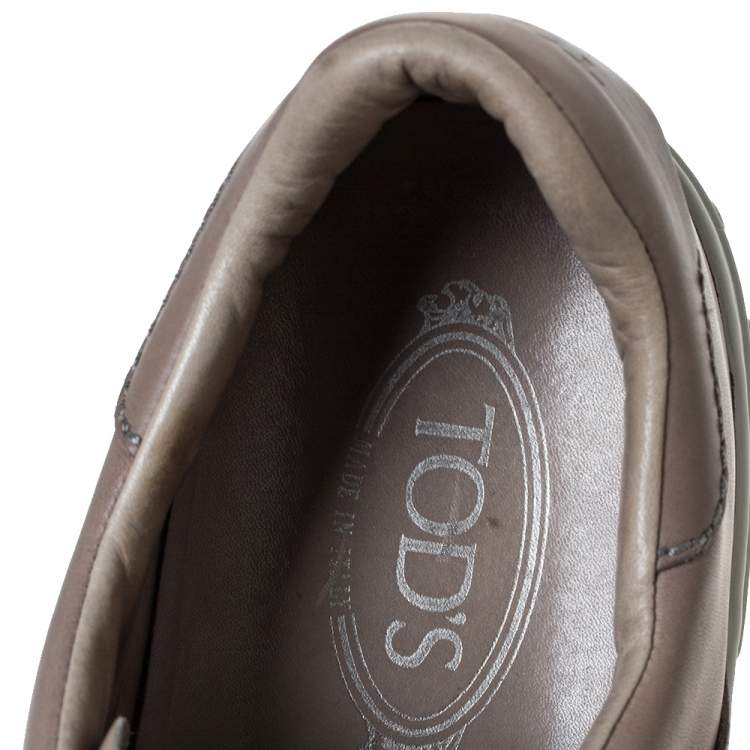 Pre Owned Tod's Grey Leather Perforated Detail Low Top Lace Up Sneakers Size 45.5
