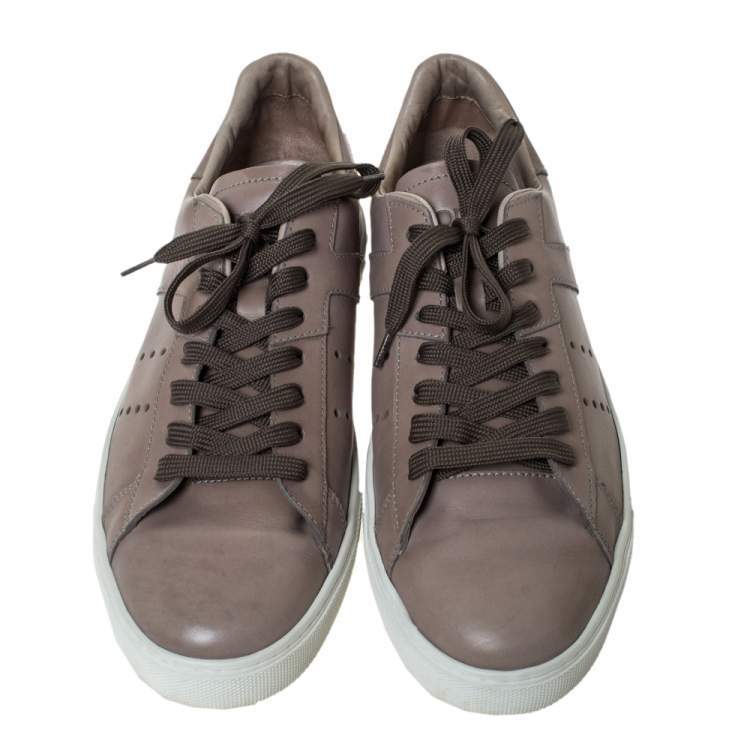 Pre Owned Tod's Grey Leather Perforated Detail Low Top Lace Up Sneakers Size 45.5