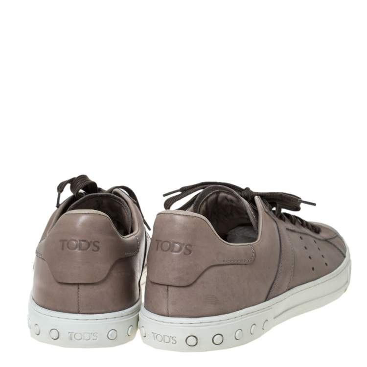 Pre Owned Tod's Grey Leather Perforated Detail Low Top Lace Up Sneakers Size 45.5