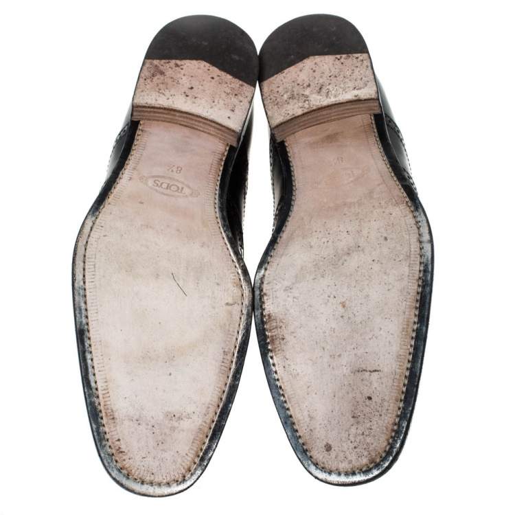Pre Owned Tod's Black Brogue Leather Lace Up Oxfords Size 42.5