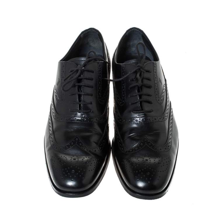 Pre Owned Tod's Black Brogue Leather Lace Up Oxfords Size 42.5
