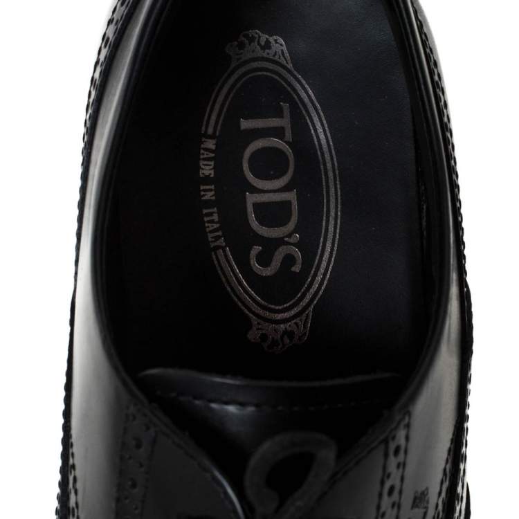 Pre Owned Tod's Black Brogue Leather Lace Up Oxfords Size 42.5
