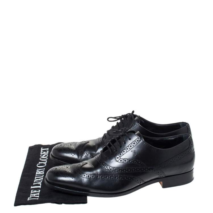 Pre Owned Tod's Black Brogue Leather Lace Up Oxfords Size 42.5