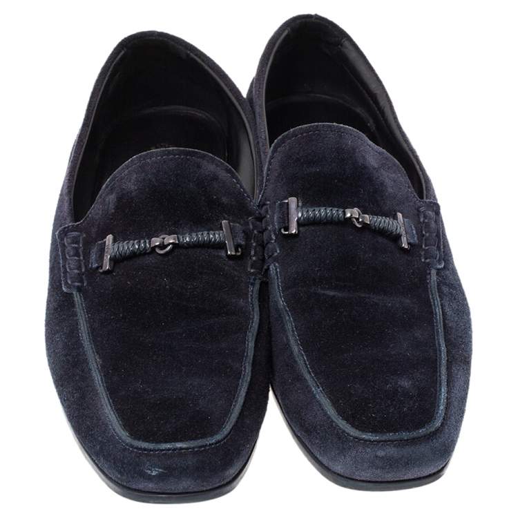 Pre Owned Tod's Blue Suede Braided Bit Loafers Size 42