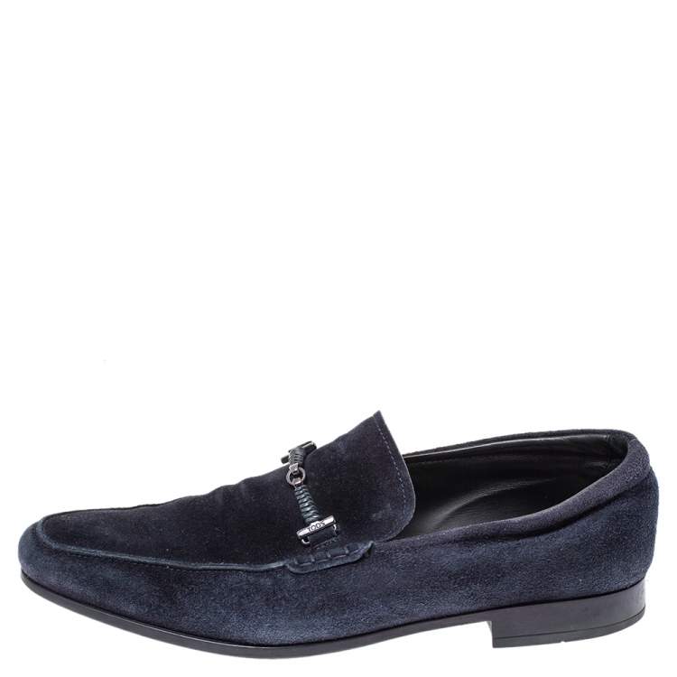 Pre Owned Tod's Blue Suede Braided Bit Loafers Size 42