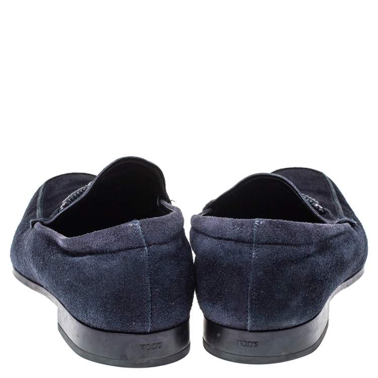 Pre Owned Tod's Blue Suede Braided Bit Loafers Size 42