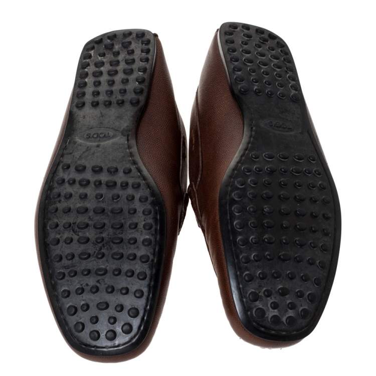 Pre Owned Tod's Brown Leather Slip On Loafers Size 42.5