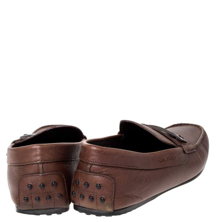 Pre Owned Tod's Brown Leather Slip On Loafers Size 42.5