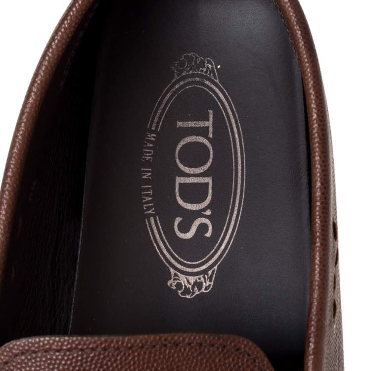 Pre Owned Tod's Brown Leather Slip On Loafers Size 42.5