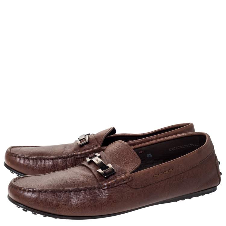 Pre Owned Tod's Brown Leather Slip On Loafers Size 42.5