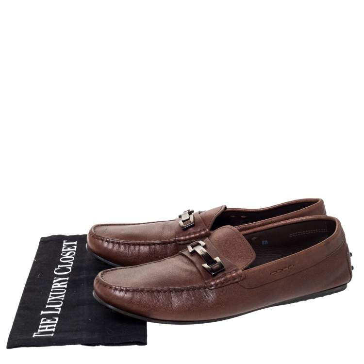 Pre Owned Tod's Brown Leather Slip On Loafers Size 42.5