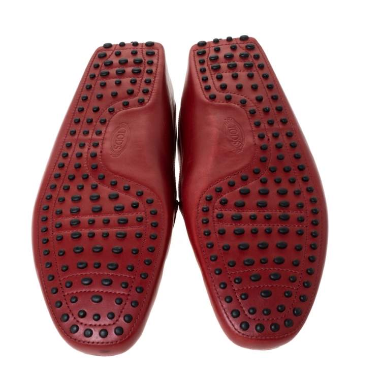 Pre Owned Tod's For Ferrari Red Leather Slip On Loafers Size 47
