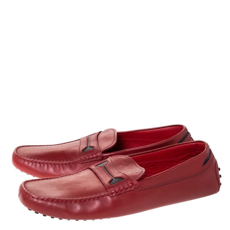 Pre Owned Tod's For Ferrari Red Leather Slip On Loafers Size 47