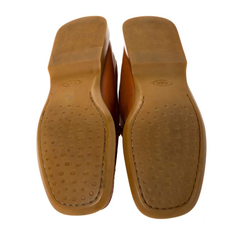 Pre Owned Tod's Tan Leather Rubber Sole Loafers Size 38.5