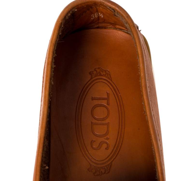 Pre Owned Tod's Tan Leather Rubber Sole Loafers Size 38.5