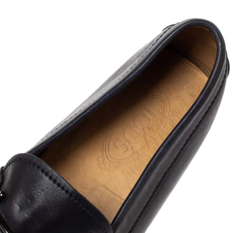 Pre Owned Tod's Navy Blue Leather Double T Bit Loafers Size 45