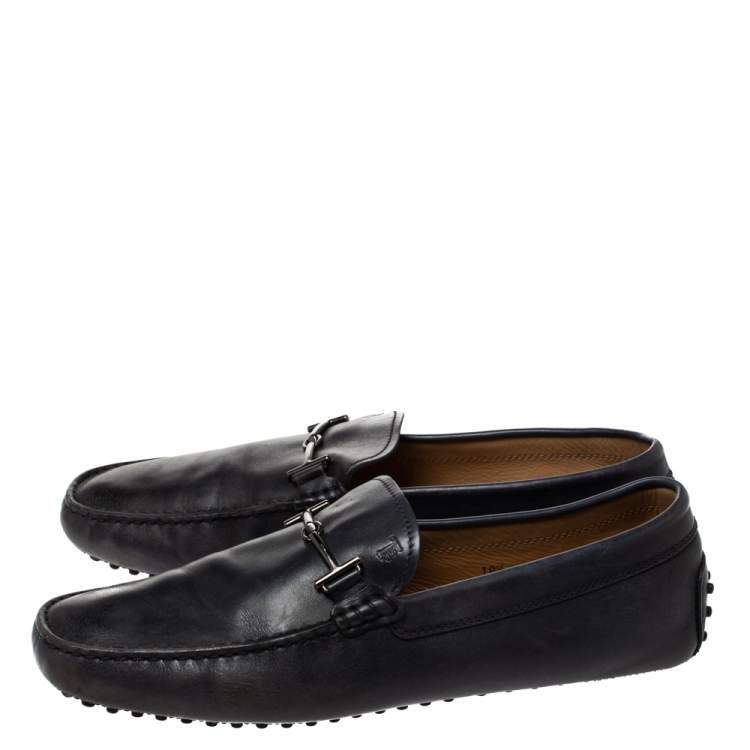 Pre Owned Tod's Navy Blue Leather Double T Bit Loafers Size 45