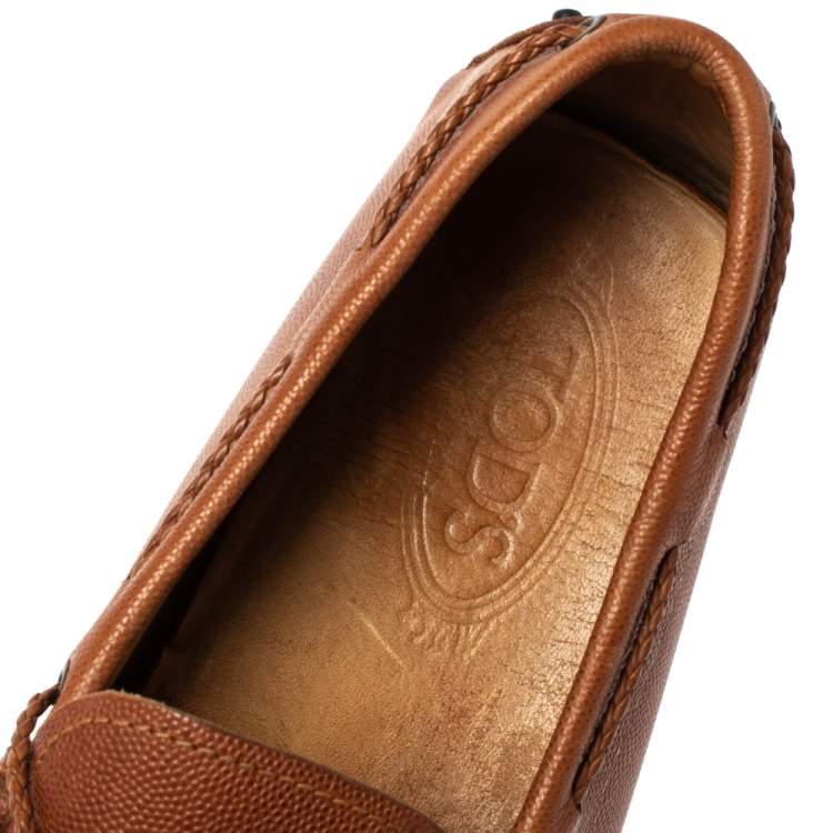 Pre Owned Tod's Brown Leather Braided Bow Slip On Loafers Size 42