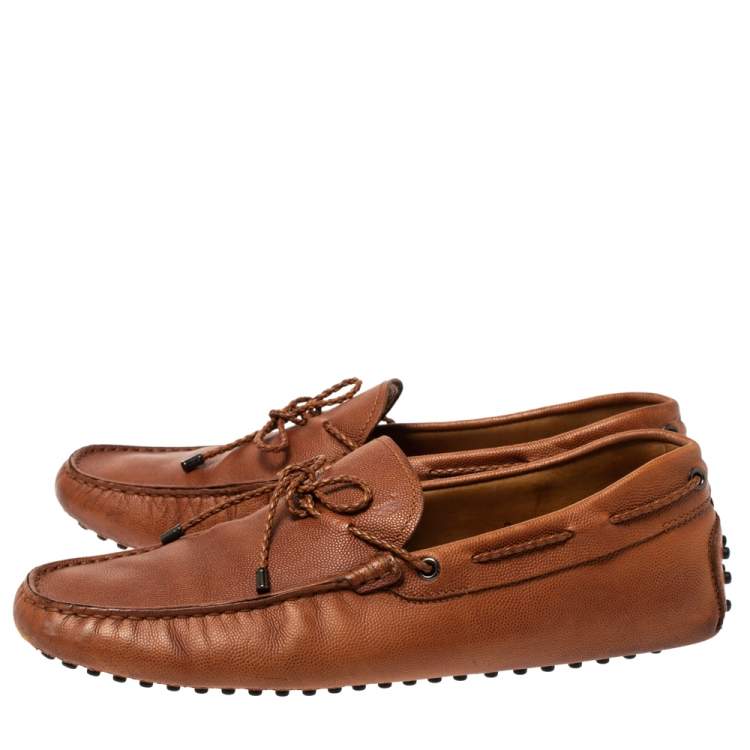Pre Owned Tod's Brown Leather Braided Bow Slip On Loafers Size 42