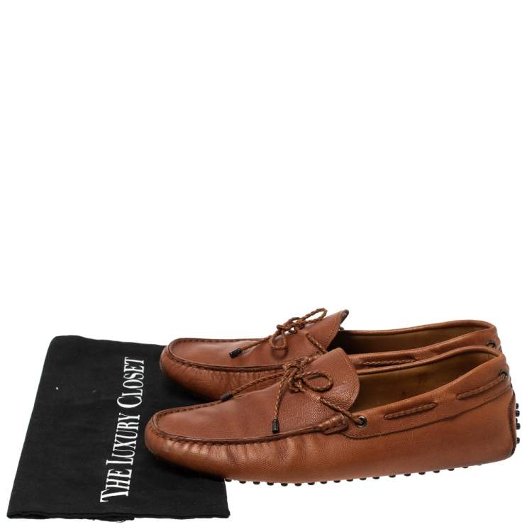 Pre Owned Tod's Brown Leather Braided Bow Slip On Loafers Size 42