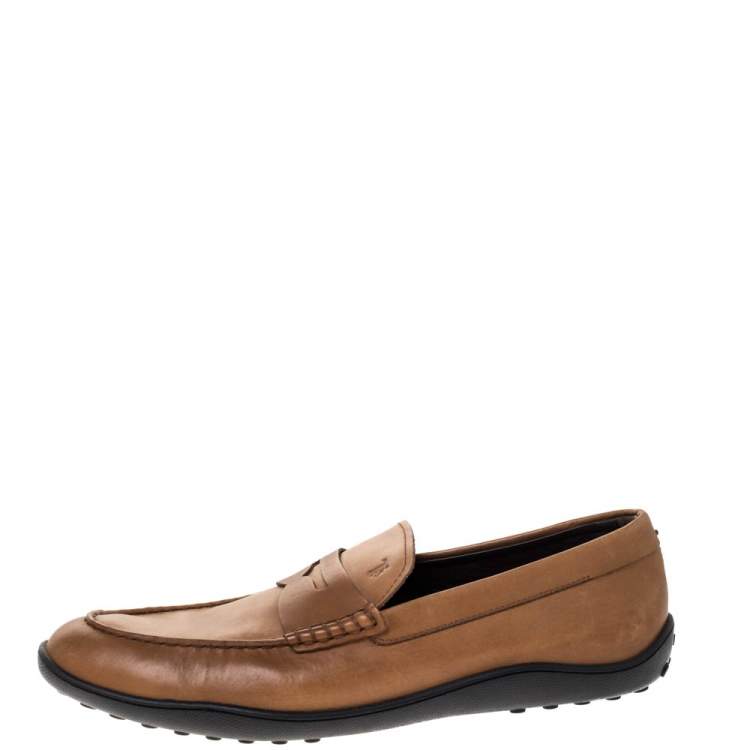 Pre Owned Tod's Brown Leather Penny Slip On Loafers Size 42.5