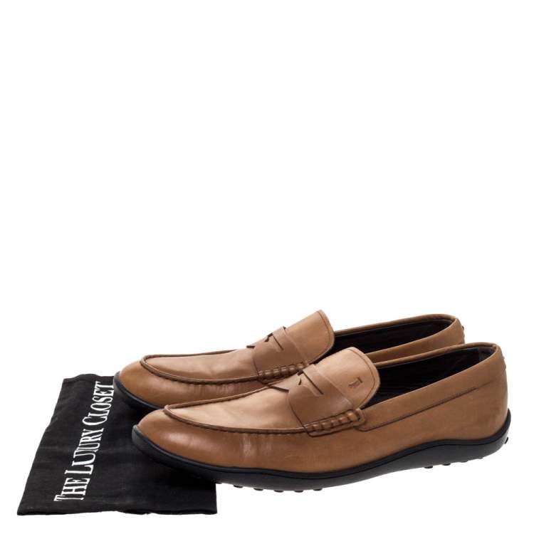 Pre Owned Tod's Brown Leather Penny Slip On Loafers Size 42.5
