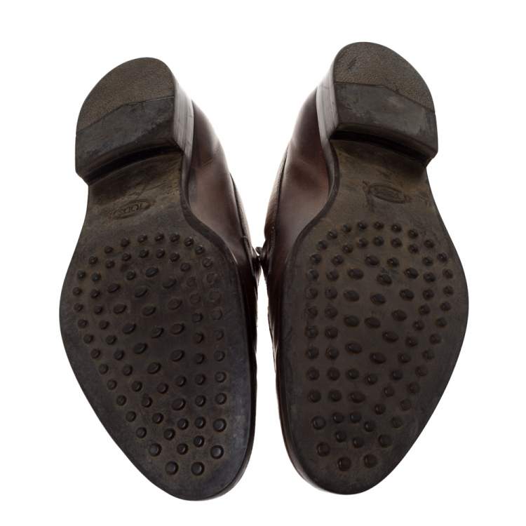 Pre Owned Tod's Dark Brown Leather Penny Loafers Size 42.5
