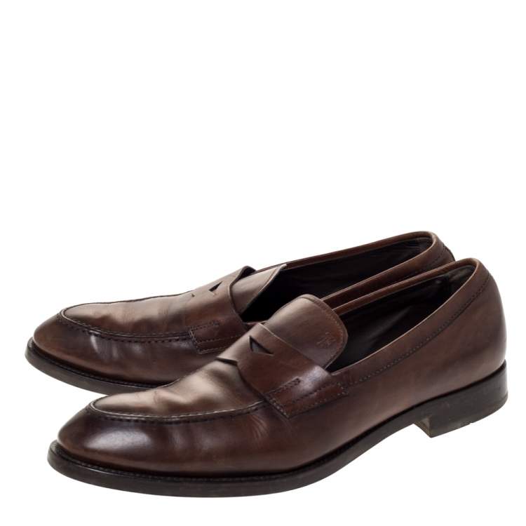 Pre Owned Tod's Dark Brown Leather Penny Loafers Size 42.5