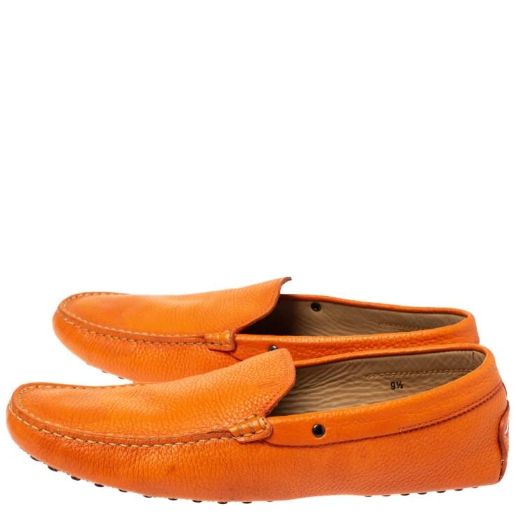 Pre Owned Tod's Orange Leather Slip On Loafers Size 44