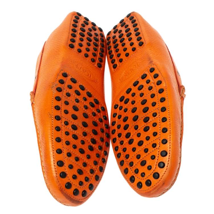 Pre Owned Tod's Orange Leather Slip On Loafers Size 44