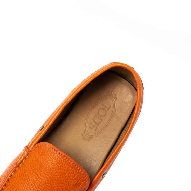Pre Owned Tod's Orange Leather Slip On Loafers Size 44