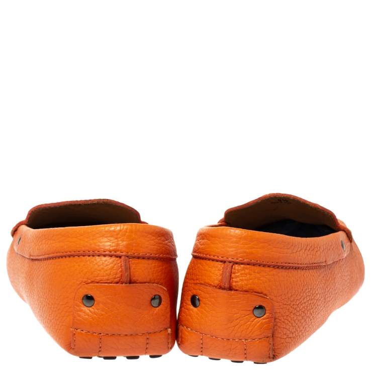 Pre Owned Tod's Orange Leather Slip On Loafers Size 44