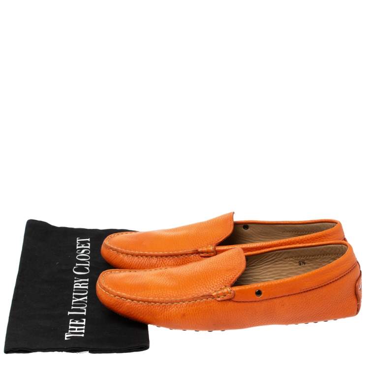 Pre Owned Tod's Orange Leather Slip On Loafers Size 44