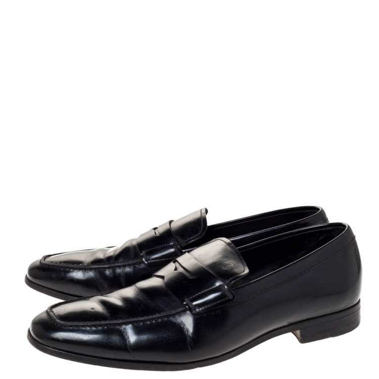 Pre Owned Tod's Black Leather Penny Slip On Loafers Size 40