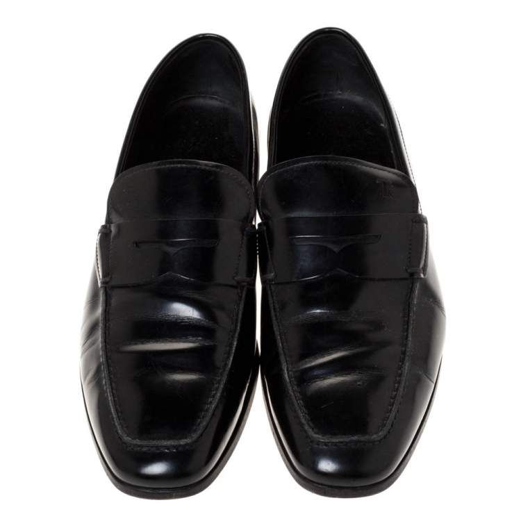 Pre Owned Tod's Black Leather Penny Slip On Loafers Size 40