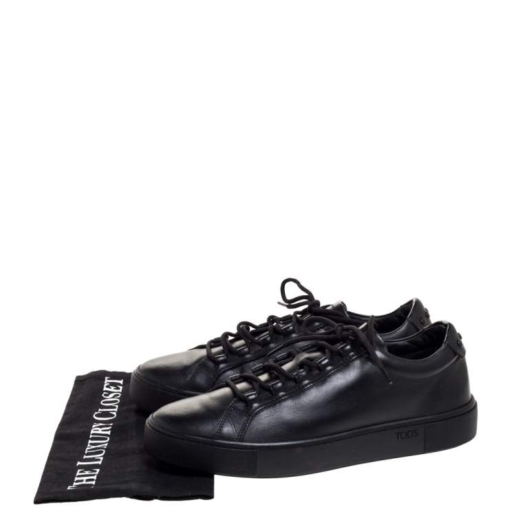 Pre Owned Tod's Black Leather Lace Up Sneakers Size 39.5