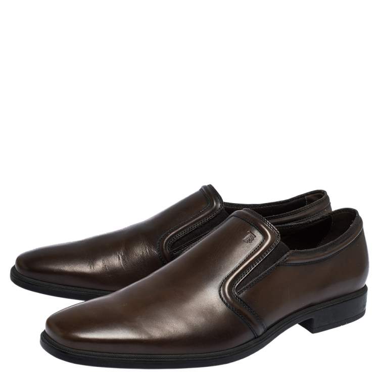 Pre Owned Tod's Brown Leather Slip On Loafers Size 43.5