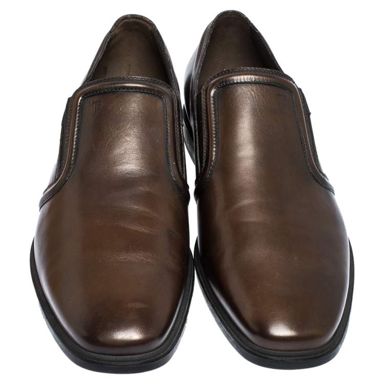 Pre Owned Tod's Brown Leather Slip On Loafers Size 43.5