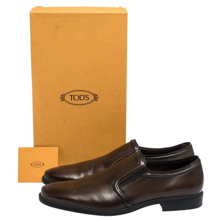 Pre Owned Tod's Brown Leather Slip On Loafers Size 43.5