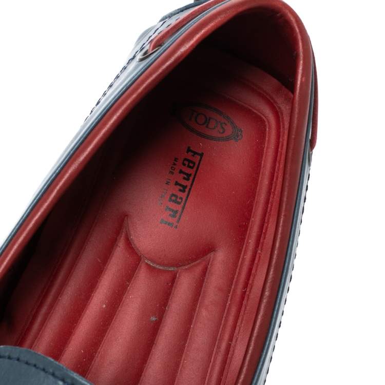 Pre Owned Tod's Blue/Red Leather Bow Loafers Size 44.5