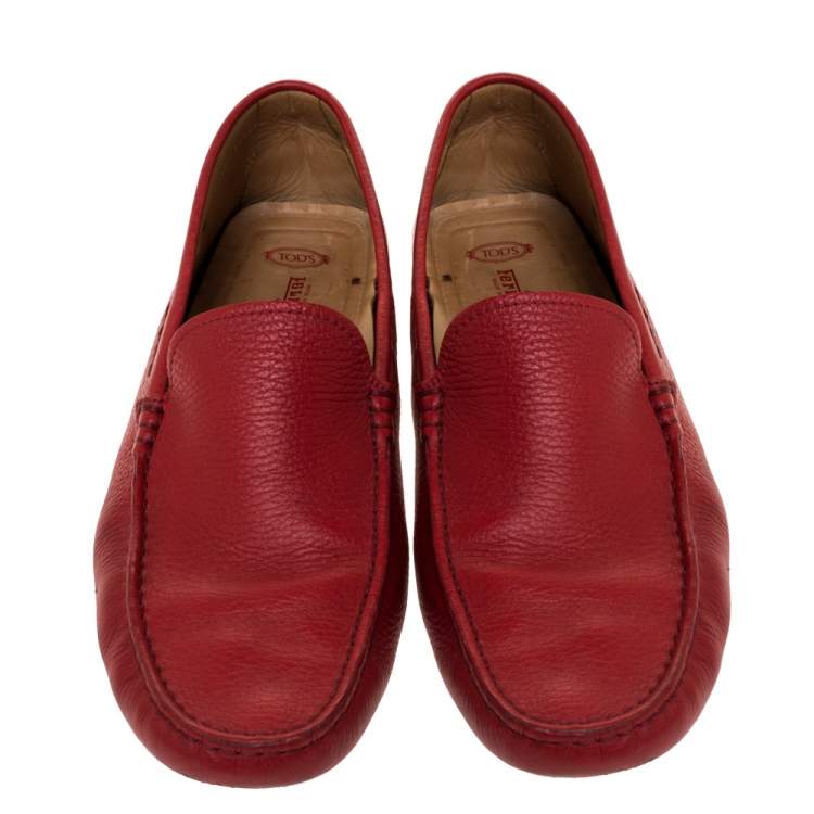 Pre Owned Tod's For Ferrari Red Leather Slip On Loafers Size 43