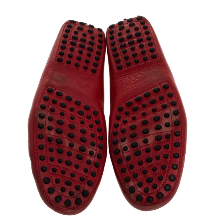 Pre Owned Tod's For Ferrari Red Leather Slip On Loafers Size 43