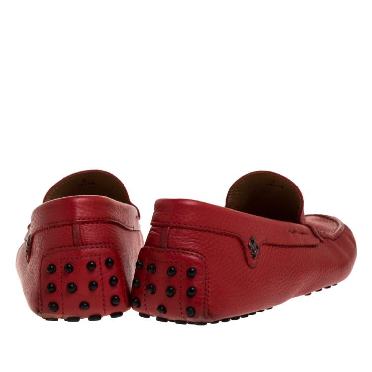 Pre Owned Tod's For Ferrari Red Leather Slip On Loafers Size 43