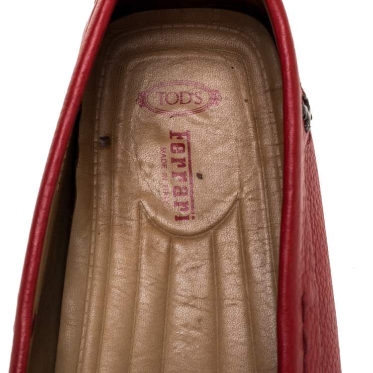 Pre Owned Tod's For Ferrari Red Leather Slip On Loafers Size 43