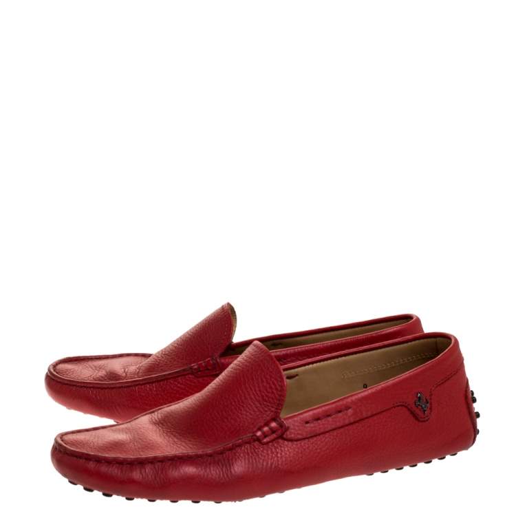 Pre Owned Tod's For Ferrari Red Leather Slip On Loafers Size 43