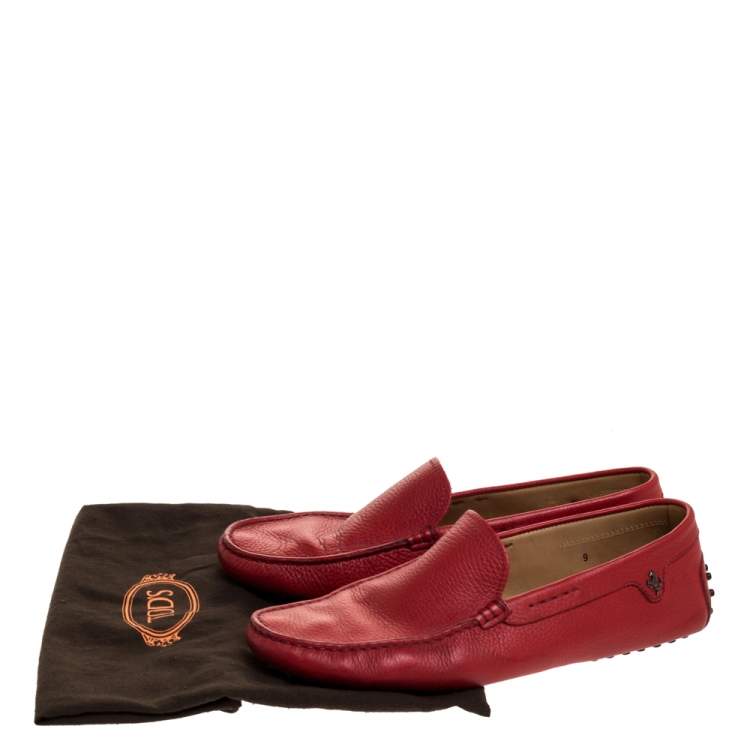 Pre Owned Tod's For Ferrari Red Leather Slip On Loafers Size 43